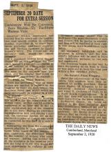 News article clipping from Cumberland Daily News title "September 20 Date For Extra Session", 1920