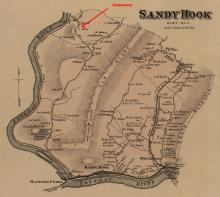 Illustrated Map from 1877, title of "Sandy Hook"