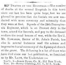 News article in Herald of Freedom & Torch Light, 1862 - "DEATHS IN THE HOSPITALS"