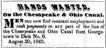 Article in Herald of Freedom, 1849 - "Hands Wanted. On the Chesapeake & Ohio Canal."