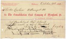 Invoice from Consolidation Coal to Cushwa, 1882