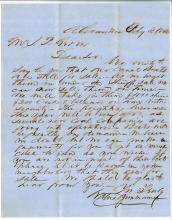 Handwritten letter to Alexandria, Feby 6, 1852