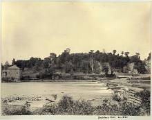 Boteler’s Mill dam was made of wooden cribs filled with rubble stones and covered with planks, circa 1890