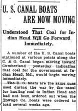 Article in Morning Herald, 1921 - "U.S. CANAL BOATS ARE NOW MOVING"