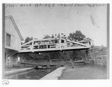 Group of people standing on the mule crossover bridge