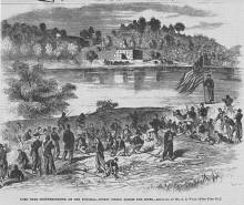 Sketch by A. R. Waud of Civil War battle at Shepherstown, 1862