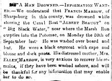 News article in Herald of Freedom & Torch Light, 1863 - "A Man Drowned."