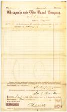 Bill receipt from Chesapeake and Ohio Canal Company, 1872 for $10