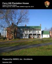 Cover page of Ferry Hill Plantation House report - part; image of house on hill