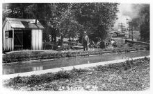 Lock 31, near Weverton and Keep Tryst, with a train on the B&O line in the background.