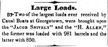 News article about canal from Herald of Freedom, 1850; "Large Loads."