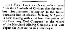 News article in Herald of Freedom, 1850 - "The First Coal by Canal."