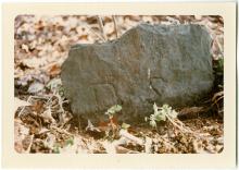 Large rock, this gravestone has "D.S." scraped into it