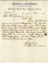 Handwritten letter on Bridges & Henderson letterhead, to Geo. Dittmeyer Esq., 1886