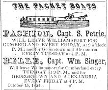 Ad in Herald of Freedom & Torch Light, 1851 - "The Packet Boats"