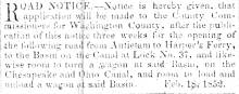 News article in Herald of Freedom & Torch Light, 1852 - "Road Notice."