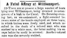 News article in Herald of Freedom & Torch Light, 1853 - "A Fatal Affray at Williamsport."