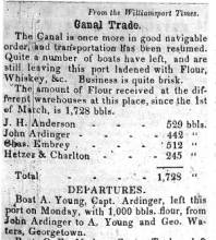 News article in Herald of Freedom & Torch Light, 1854 - "Canal Trade."