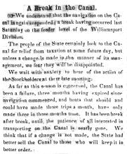 News article in Herald & Torch Light, 1854 - "A Break in the Canal."