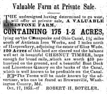 Article in Herald of Freedom, 1855; "Valuable Farm at Private Sale."