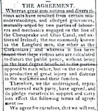 Article in Hagerstown Mail, 1834 - "The Agreement" among Irish workers at the Canal