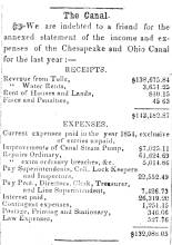 Article posted in Herald of Freedom & Torch Light - statement of income of C&O Canal, 1856