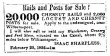 Ad in Herald of Freedom & Torch Light, 1856 - "Rails and Posts for Sale!"