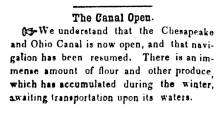 News article in Herald of Freedom & Torch Light, 1856 - "The Canal Open."