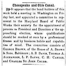 News article in Herald of Freedom & Torch Light, 1856 - "Chesapeake and Ohio Canal."