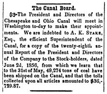 News article in Herald of Freedom & Torch Light, 1856 - "The Canal Board."