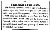 News article in Herald of Freedom & Torch Light, 1856 - "Chesapeake & Ohio Canal."