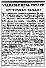 Ad in Herald of Freedom & Torch Light, 1856 - "Valuable Real Estate at Private Sale!"