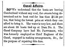 News article in Herald of Freedom & Torch Light, 1856 - "Canal Affairs."