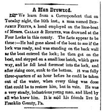 Article in Herald of Freedom and Torch Light, 1856 - "A Man Drowned."