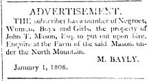 Advertisement from Maryland Herald and Hagerstown Advertiser, 1806