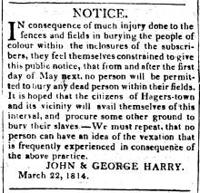 Notice in Morning Herald, 1814 from John & George Harry - "NOTICE."