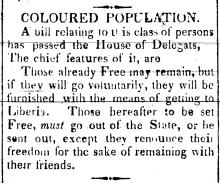 News article in Hagerstown Mail - "Coloured Population"