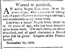 News ad in Maryland Herald & Hagerstown Weekly Advertiser, 1806 - "Wanted to purchase"