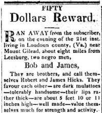 Ad in Genius of Liberty, Leesburg, Va. - "FIFTY Dollars Reward." by Stephen W. Roszel