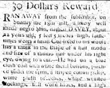 Ad in Washington Spy, 1796 - "30 Dollars Reward" by Peter Conn