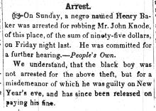 News article in Herald of Freedom and Torch Light, "Arrest" - 1852