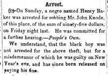 News article in Herald of Freedom and Torch Light, "Arrest" - 1852