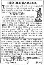 Ad in Hagerstown Mail, 1832 - "$50 Reward." by George H. Burwell