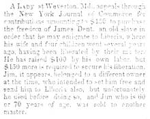 Notice in Herald of Freedom & Torch Light, 1852 about contributions to purchase freedom for a slave