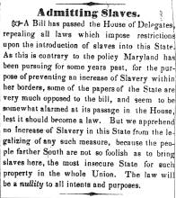 Notice in Herald of Freedom, 1850 - "Admitting Slaves."