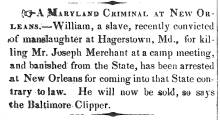 News article in Herald of Freedom, 1846 - "Maryland Criminal at New Orleans."