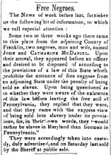 News ad in Torch Light, 1847 - "Free Negroes"