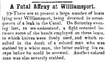 News article in Herald of Freedom & Torch Light, 1853 - "A Fatal Affray at Williamsport"