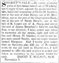 Ad in Herald of Freedom, 1845 - "Sheriff's Sale" 