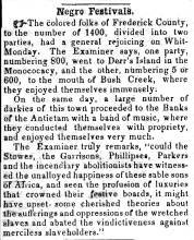 News article in Herald of Freedom & Torch Light, 1854 - "Negro Festivals."